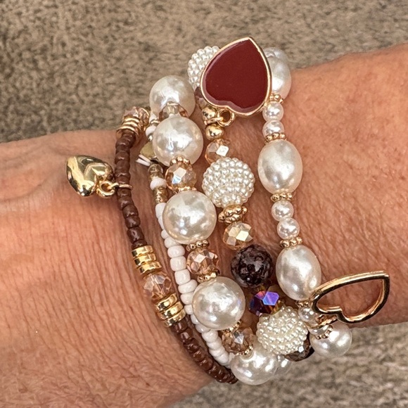 Chic Gold and Brown Beaded Bracelet Set - Picture 1 of 5
